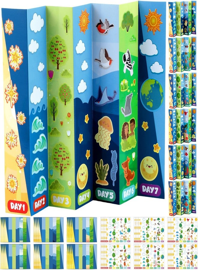 Weekgrat 24 Pcs 7 Days of Creation Sticker Scenes for Kids Fold up Creation Craft Religious DIY Stickers Scene Bulk Make Your Own Craft Gifts for Christian Sunday School Classroom Church Supply - Image 1